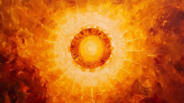 An abstract burst of light from the center, with glowing, concentric rings in warm orange and yellow tones