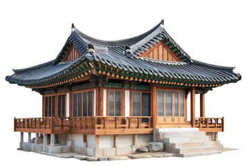 Obraz premium Korean Traditional Wooden Pavilion Architecture Isolated On Transparent Background Showcasing Detailed Construction and Design