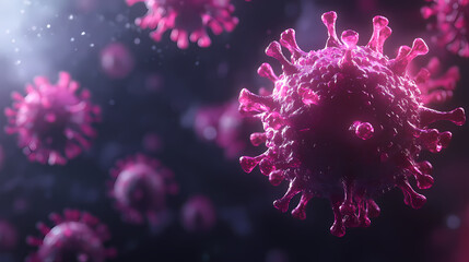 Close-Up of Purple and Pink Viruses in Microscopic View