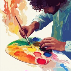 Obraz premium Artist Painting with Vibrant Colors on Palette