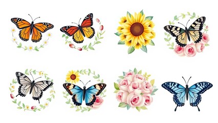 Beautiful Butterflies Sunflowers Roses Floral Design