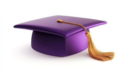 Purple graduation cap on white background