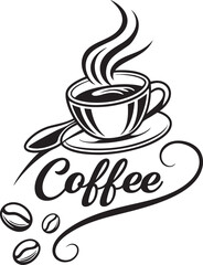 Modern Typography Cafe Logo with Steaming Cup Detail Art & Illustration