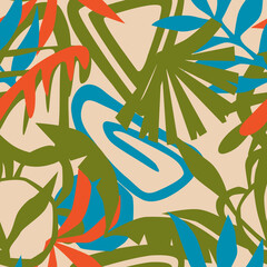 Tropical pattern, floral, leaves. Digital print in Repeat (rapport), Resolution 300 DPI, ideal for fashion, decoration and stationery.
