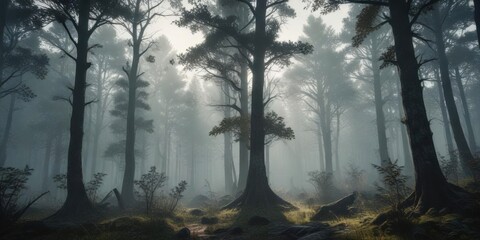 Obraz premium Mysterious forest background with grunge-inspired tree silhouettes , grunge, mysterious