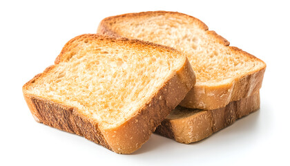 Delicious slices of toasted bread isolated on white
