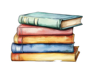 Hand-Drawn Vintage Watercolor Illustration of Stacked Retro Books in Soft Colors for Nostalgic Theme and Design