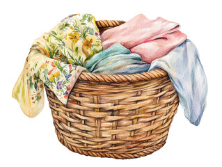 Neatly Folded Cloths in a Wicker Hamper with a Colorful Floral Design and Soft Pastel Shades