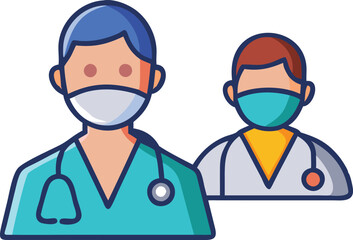 Fototapeta premium Two medical professionals wearing masks, ready to provide care.