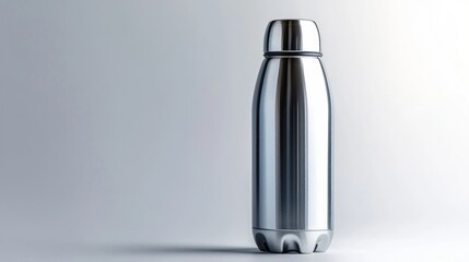 Silver Vacuum Insulated Water Bottle on Light Gray Background