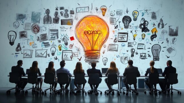 Creative Team Brainstorming Ideas – Diverse Professionals Collaborating in a Modern Office for Innovation and Teamwork