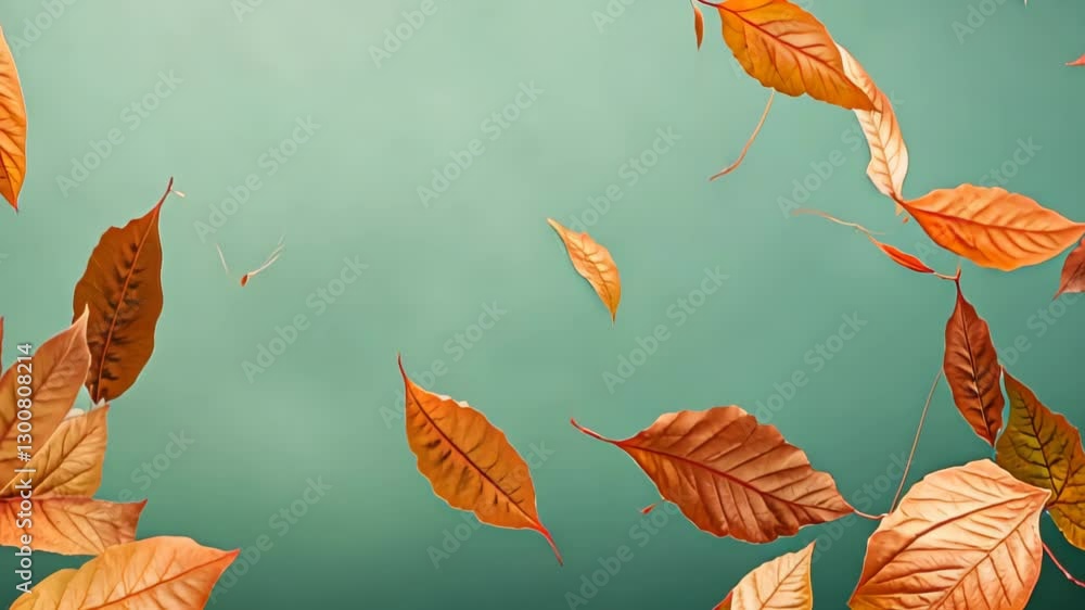 Poster autumn leaves falling against green background symbolizing change and transition in nature for seaso