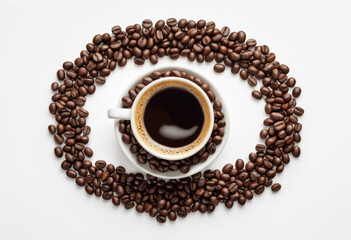 Coffee beans Hungary on a white background directly above