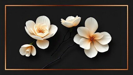 Elegant Cream Magnolia Blossoms Dark Background Floral Art Print
