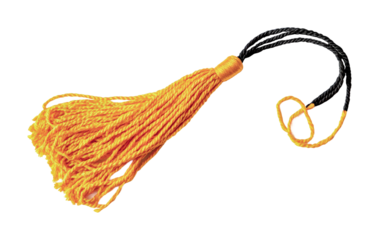 Bright orange and black tassel for graduation or celebration decor, cut out