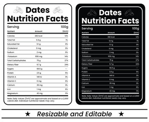 dates nutrition facts and nutrition facts, nutrition, facts, supplement, vitamin, label
