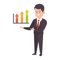 Businessman Presenting Growth Chart Illustration, Design Inspiration, Vector, Hand Drawn, Object, Template