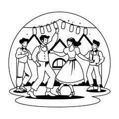 Obraz premium A glyph illustration of people doing oktoberfest dance 