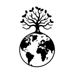 Tree growing on Earth symbolizes nature and sustainability