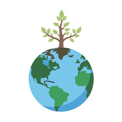 Growing tree on Earth symbolizes nature and sustainability
