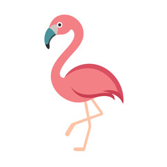 Cute pink flamingo standing one leg, showcasing its vibrant color