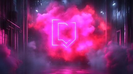 Neon Symbol in Pink Smoke Filled Urban Alley