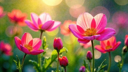 Obraz premium Vibrant summer flowers in sunlit garden