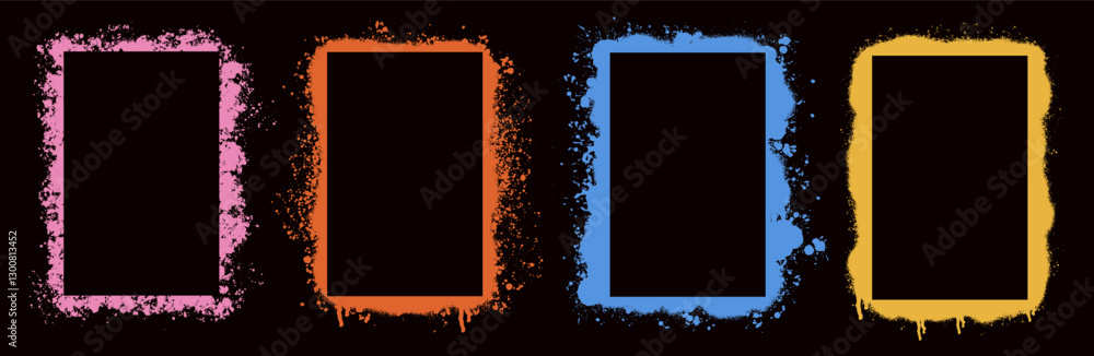 Poster stencil frame dirty texture rectangle border. color border with spray effect and spot and urban graf