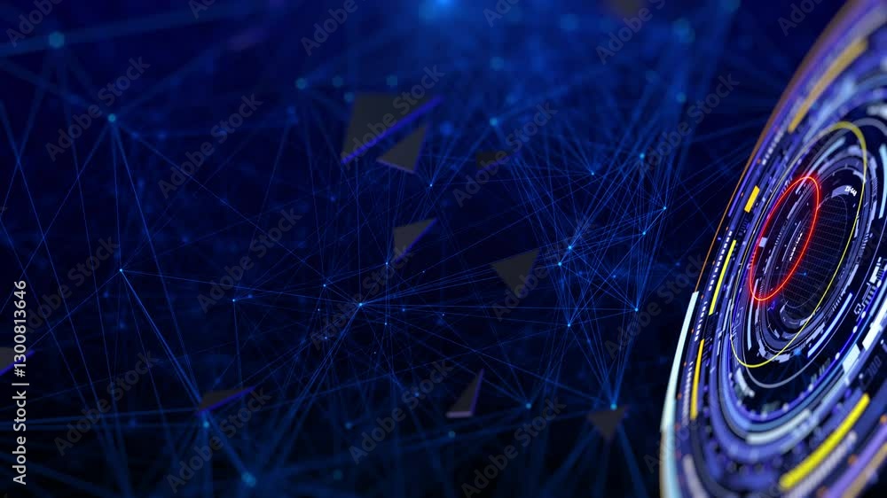 Aufkleber HUD GUI hologram circle rotating with data flowing connection technology system. Futuristic digital network processing information 4K motion background.