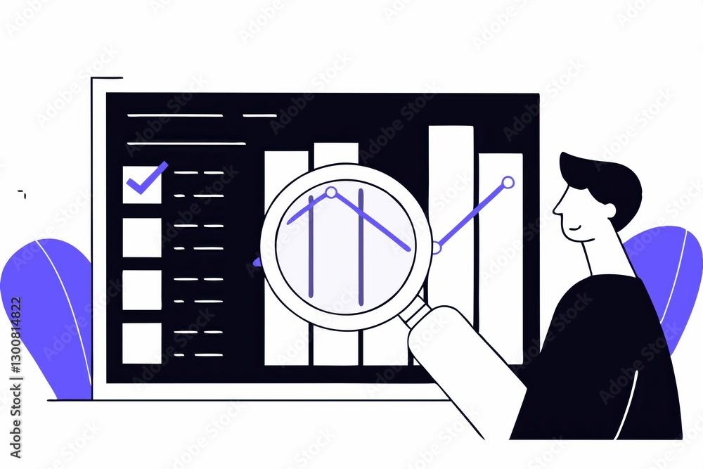 Aufkleber a person analyzes data on a digital screen with graphs, indicating trends and insights, using a magn