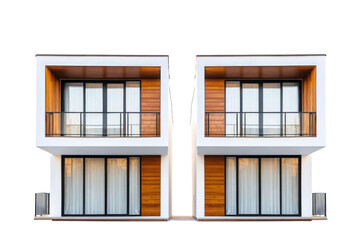 Modern Minimalist White Buildings With Wood Accents And Glass Doors On A Black Background