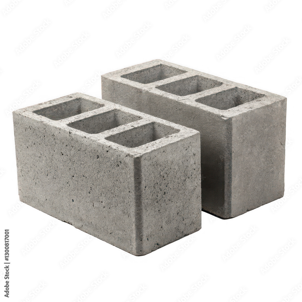 Poster Two concrete blocks with hollow cavities, showcasing a sturdy and functional design, ideal for construction and building projects.