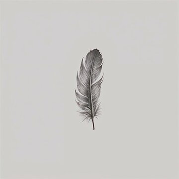 Elegant black and white illustration of a single feather on a light background