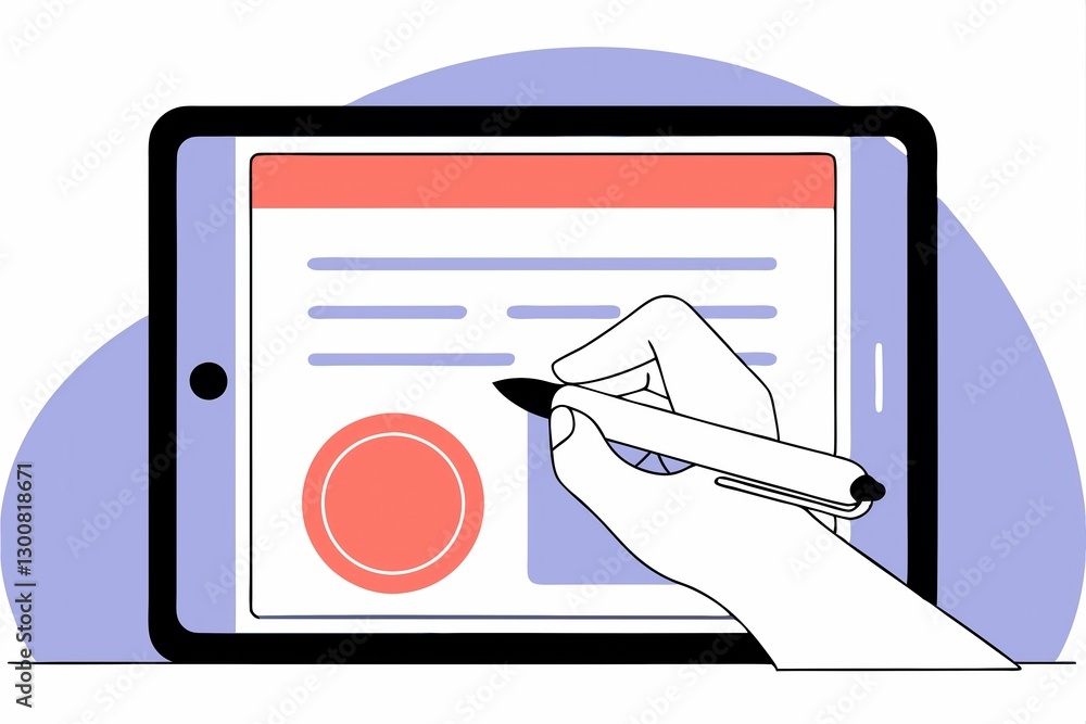 Poster a hand holding a stylus writes on a digital tablet screen, showcasing a user-friendly interface and 