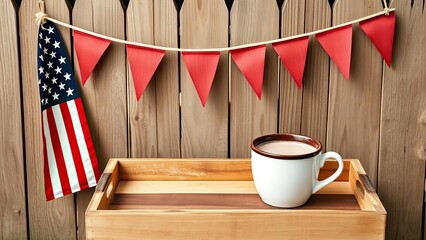 Obraz premium Patriotic Fourth of July Hot Chocolate on Wooden Tray