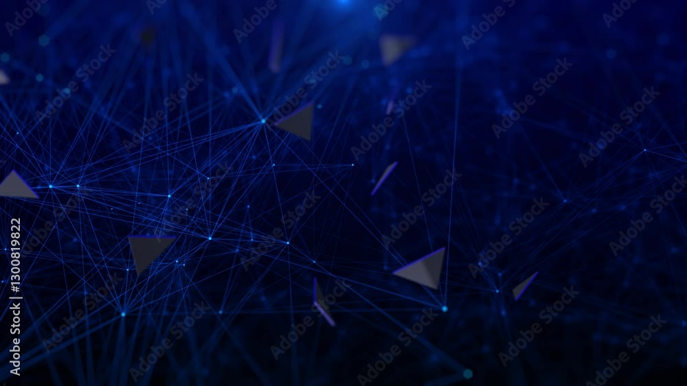 Poster Technology futuristic polygon geometric network connection 4K motion graphic. Abstract triangle organic spinning pattern on blue background