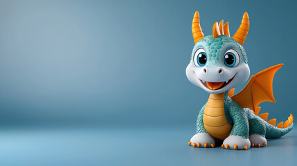 cute cartoon dragon with friendly expression sits in fantasy setting, featuring vibrant colors and playful demeanor