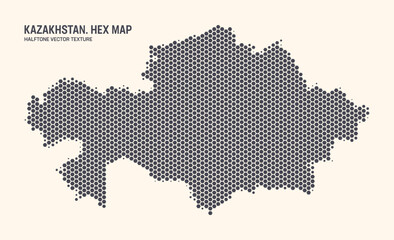 Obraz premium Kazakhstan Map Vector Hexagonal Halftone Pattern Isolate On Light Background. Hex Texture in the Form of a Map of Kazakhstan. Mod Technologic Contour Map of Kazakhstan for Design or Business Projects