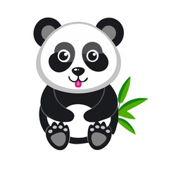 Obraz premium Cute panda character sitting with bamboo leaves