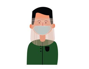 PERSON WITH FACE MASK AND FACE SHIELD
