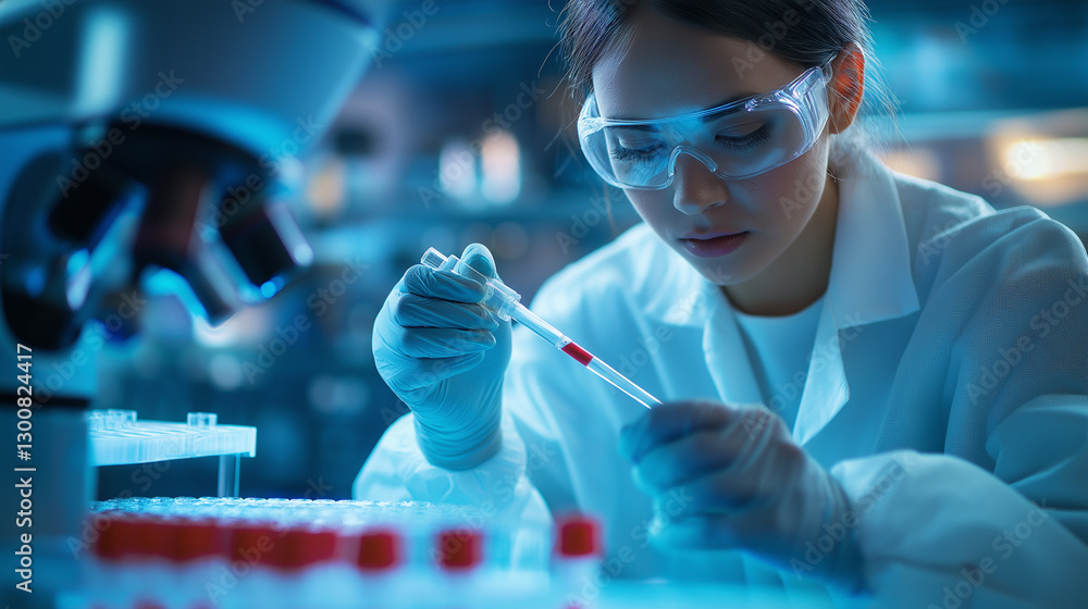 Aufkleber a researcher injects a sample into a high-tech testing machine, working on an experimental cure.