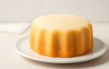 Chiffon cake on a white plate is perfect for bakery ads, food blogs, and dessert recipes. Tempting treat for culinary projects