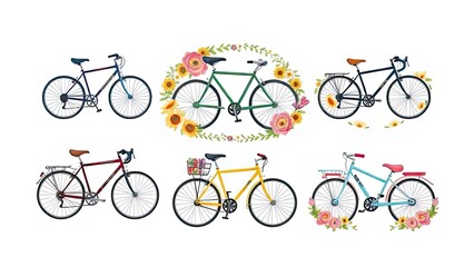 Fototapeta premium Colorful Bicycle Collection Spring Flowers Summer Rides Retro Bikes