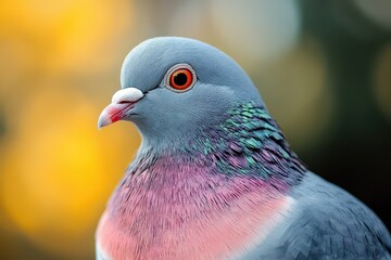 Fototapeta premium Colorful pigeon with vivid plumage on sunny day