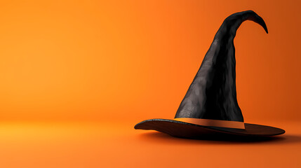 Black Witch Hat on Orange Background