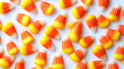 A close-up shot of candy corn arranged in a scattered pattern transparent background. Isolation - Cave. Illustration