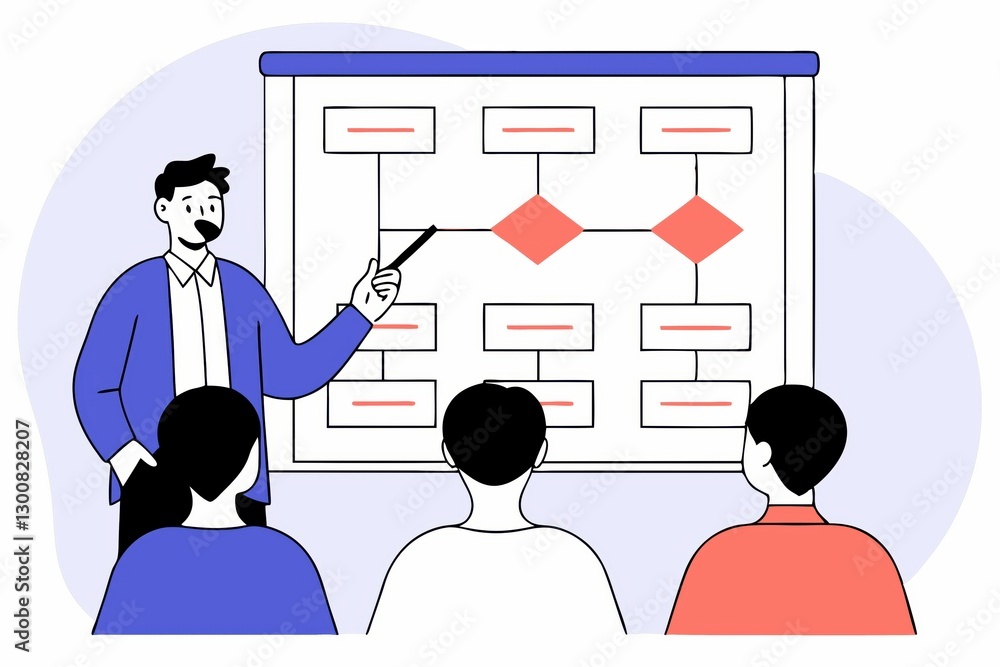 Aufkleber a person presents a flowchart to an audience, illustrating concepts or processes in a professional s