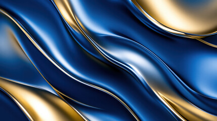 Fototapeta premium A detailed close-up of rippling liquid, deep blue and gold reflections forming mesmerizing abstract shapes, perfect balance of light and shadow