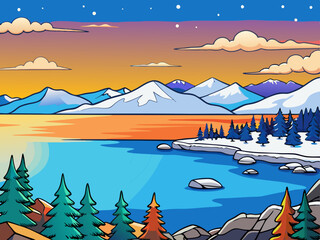 landscape with mountains and lake