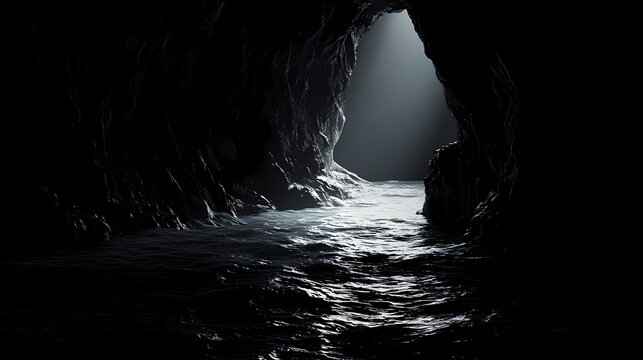 A minimalist black background, ideal for showcasing products or artwork, emphasizing simplicity and elegance. Isolation - Cave. Illustration
